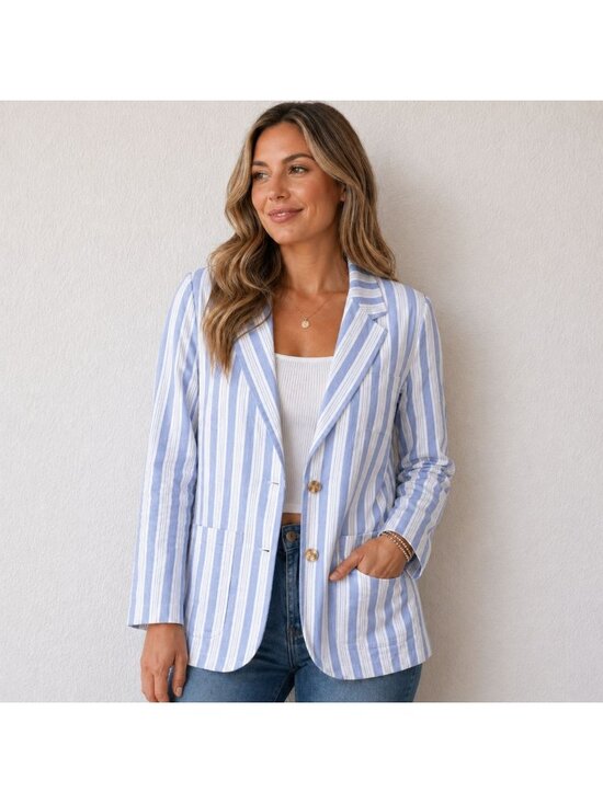 J. Crew Jackets & Blazers - J. Crew Blue and White Striped Linen-Blend Blazer